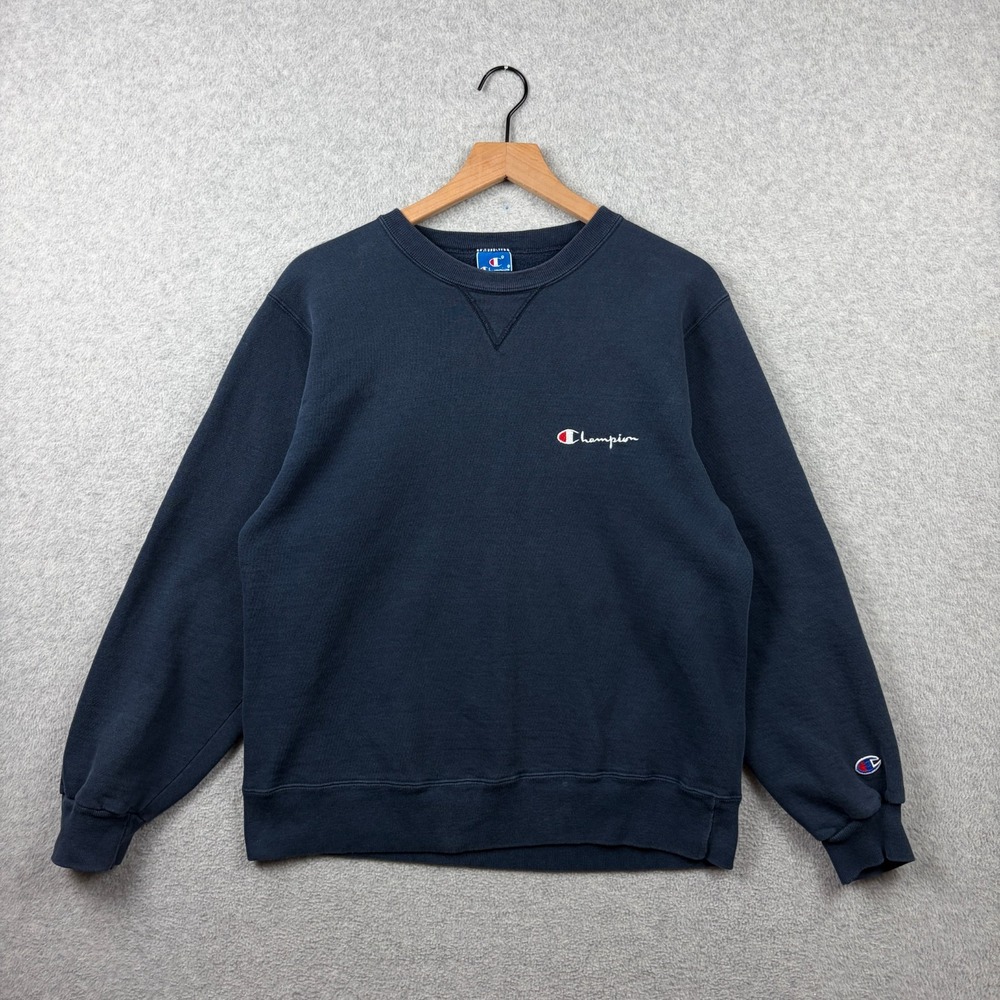 Vintage Champion Sweatshirt Mens Large Navy Crewneck Script Spell Out USA 90s